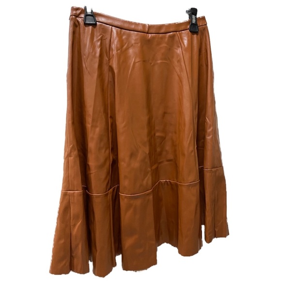 Space Style Concept Vegan Leather Brown Midi Skirt Size Small NWOT - Picture 3 of 5